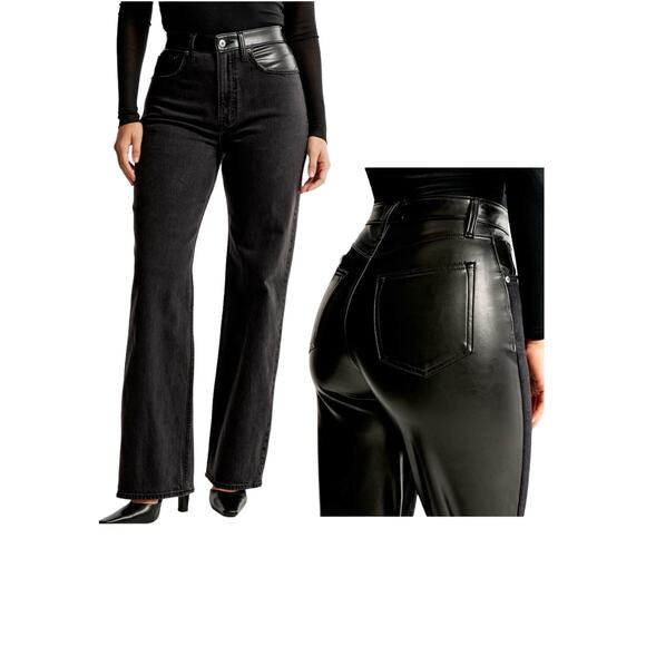 Abercrombie & Fitch Pants Women 18R Faux Leather Ankle Straight Ultra High Rise - Picture 3 of 16